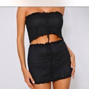 Tiger Mist Black Crochet Strapless Skirt Top Set Size Small